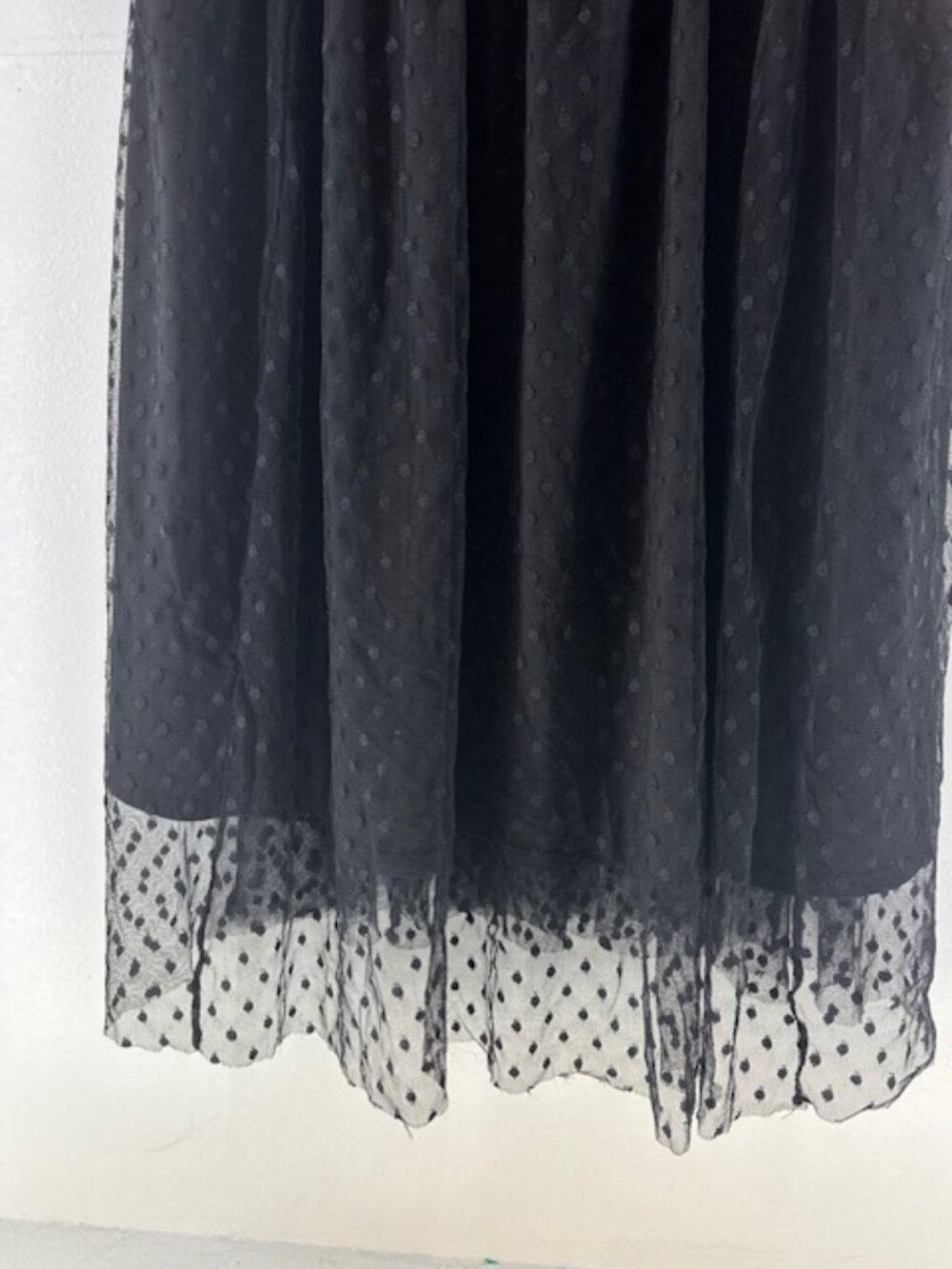 Lane Bryant 18 Black Polka Dot Mesh Midi Dress 3/4 Bell Sleeve Elastic Waist - Picture 6 of 8